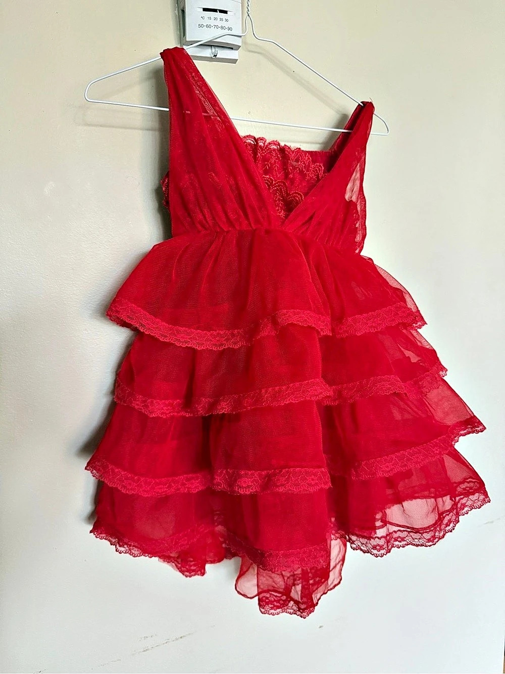 Red Ruffle Party Dress - Picture 3 of 7
